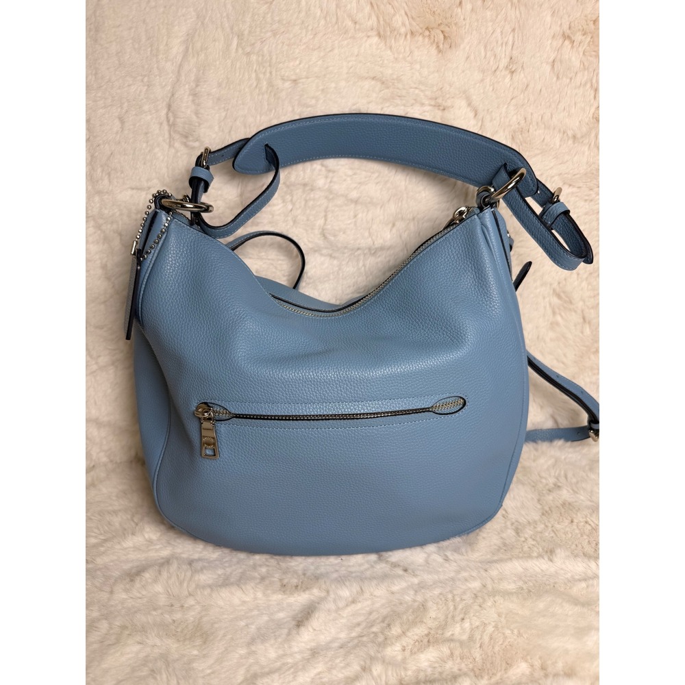 Coach 35593 Sutton Hobo Slate Blue Pebbled Leather Shoulder Convertible Bag